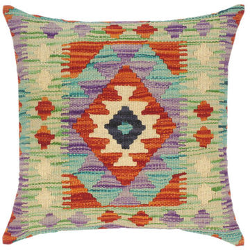handmade Traditional Pillow Rust Green Hand-Woven SQUARE 100% WOOL kilim throw pillow